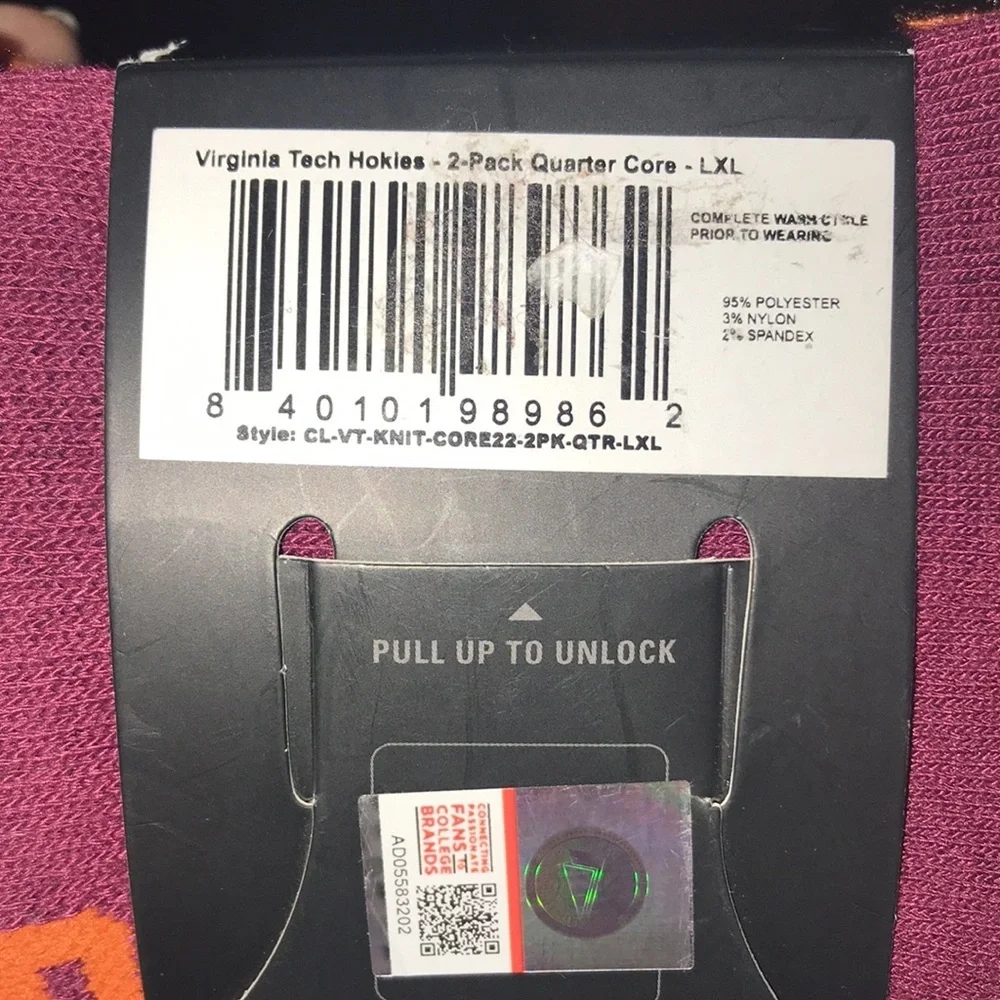 NWT Men’s VT Hokies 2-Pk Quarter Socks